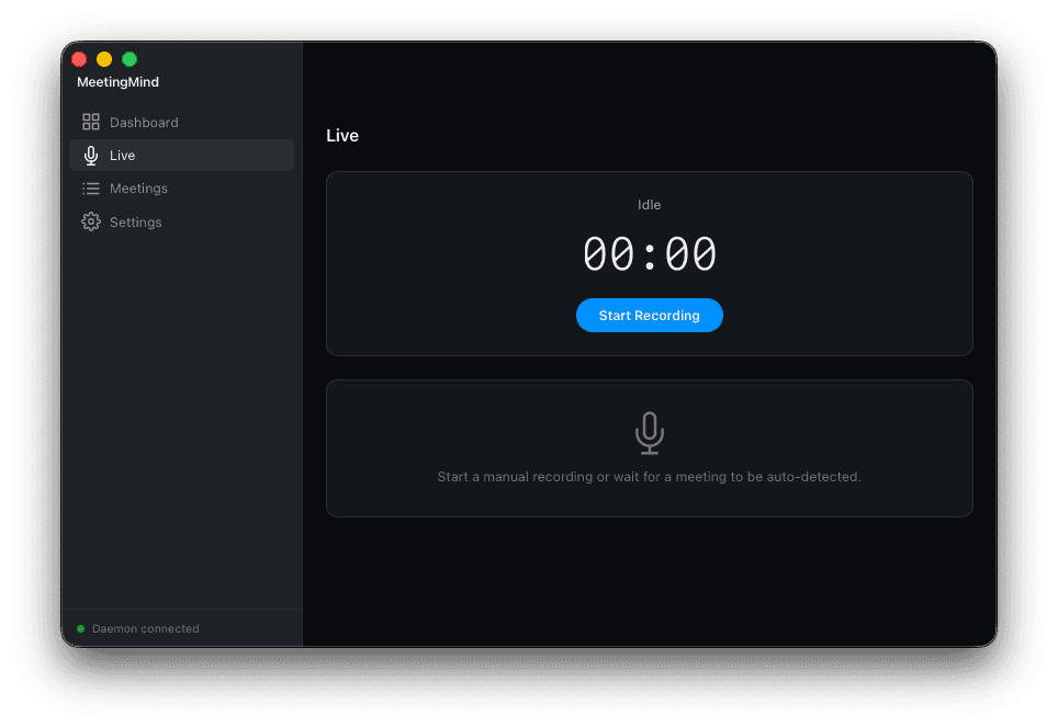 Context Recall manual recording interface with waveform visualisation